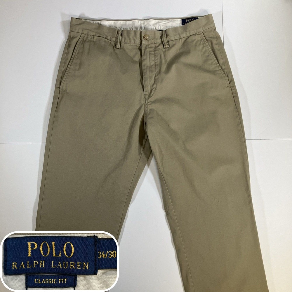 Polo Ralph Lauren Pants Mens 34x32 Beige Classic Fit Chino Straight Leg Casual